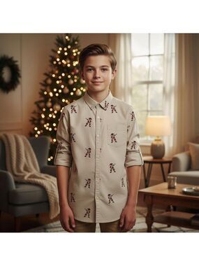 Denim & Flower by Ricky Singh Christmas Santa Dabbing Button-Down Shirt